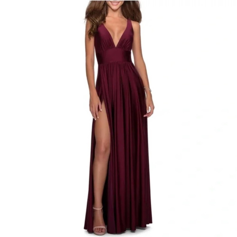 La Femme Burgundy Maxi Dress